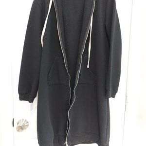 OFZ Maxi Length Long Black Hoodie Pockets Drawstring